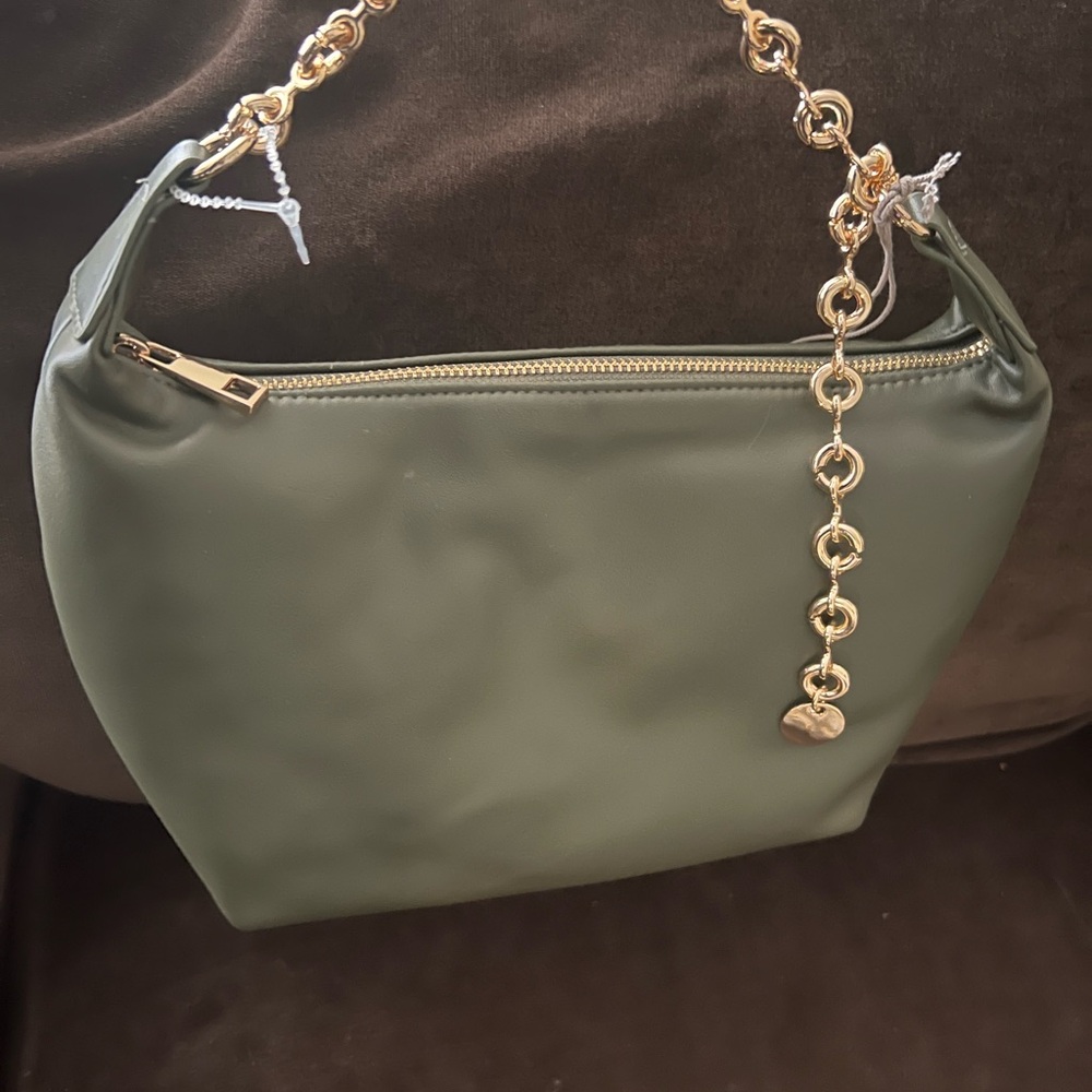 Elegant Olive Green Women's Bag with Gold Chain